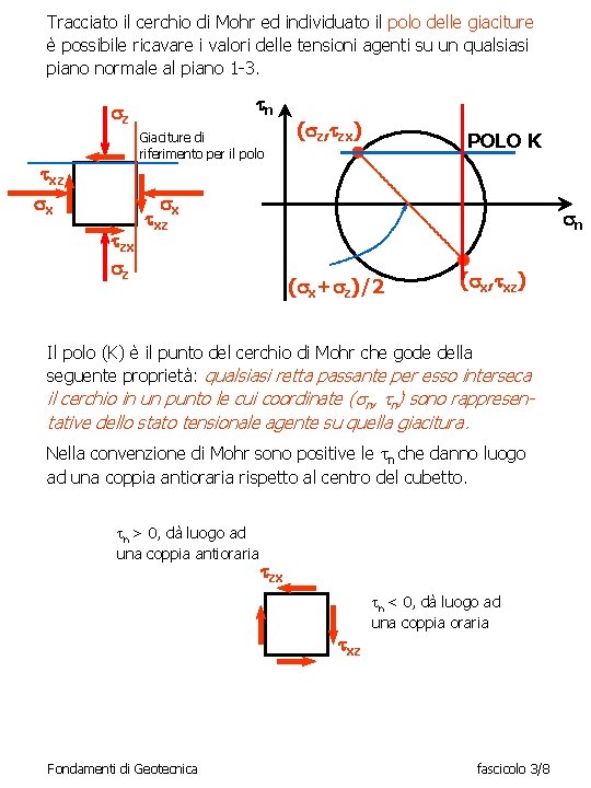 Tracciato il cerchio di Mohr ed individuato il polo delle giaciture è possibile ricavare