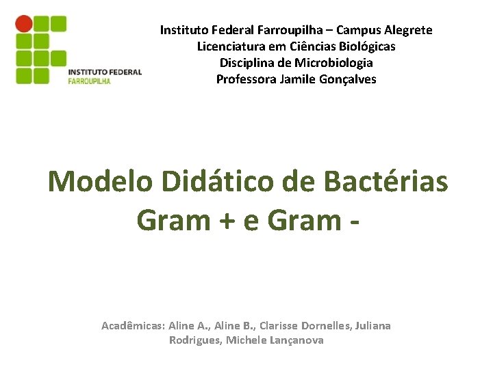 Instituto Federal Farroupilha – Campus Alegrete Licenciatura em Ciências Biológicas Disciplina de Microbiologia Professora