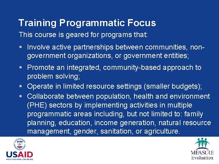 Training Modules Monitoring and Evaluation of Population Health