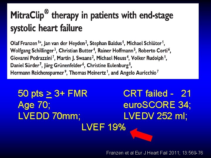 50 pts > 3+ FMR CRT failed - 21 Age 70; euro. SCORE 34;