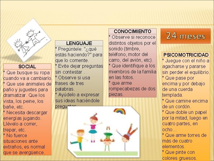 LENGUAJE * Pregúntele: "¿qué estás haciendo? " para que lo comente. * Evite dejar