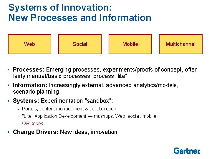 Systems of Innovation: New Processes and Information Web Social Mobile Multichannel • Processes: Emerging