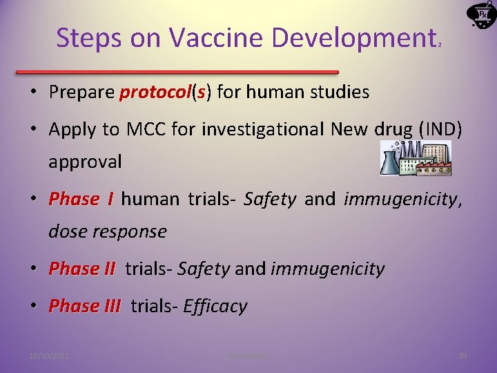 Steps on Vaccine Development 2 • Prepare protocol( protocol s) for human studies •