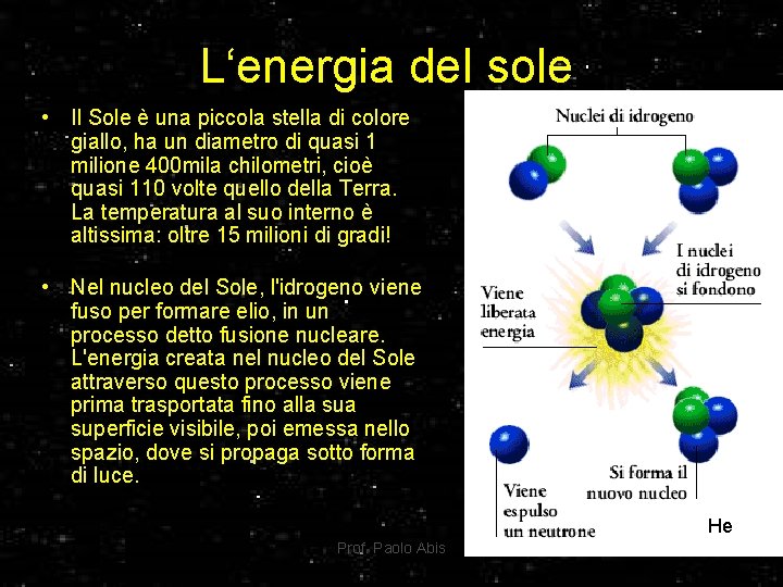 L‘energia del sole • Il Sole è una piccola stella di colore giallo, ha