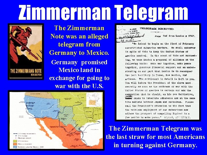 Zimmerman Telegram The Zimmerman Note was an alleged telegram from Germany to Mexico. Germany