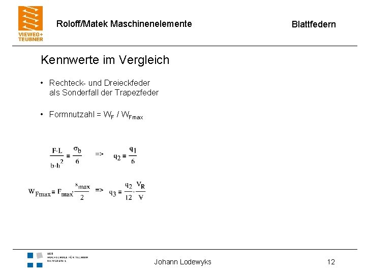 RoloffMatek Maschinenelemente Biegebeanspruchte Federn Blattfedern Bild ...