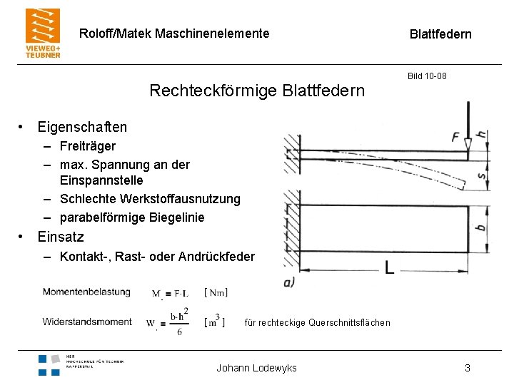 RoloffMatek Maschinenelemente Biegebeanspruchte Federn Blattfedern Bild ...