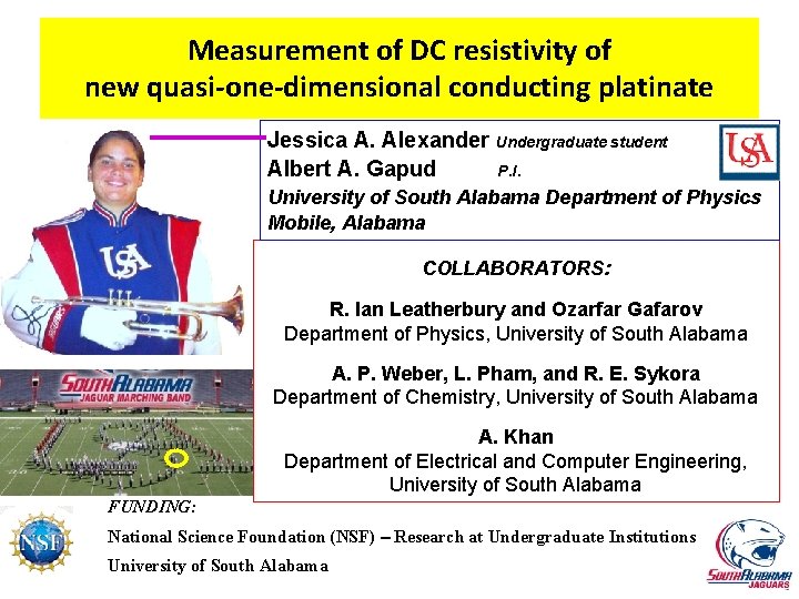 Measurement of DC resistivity of new quasi-one-dimensional conducting platinate Jessica A. Alexander Undergraduate student