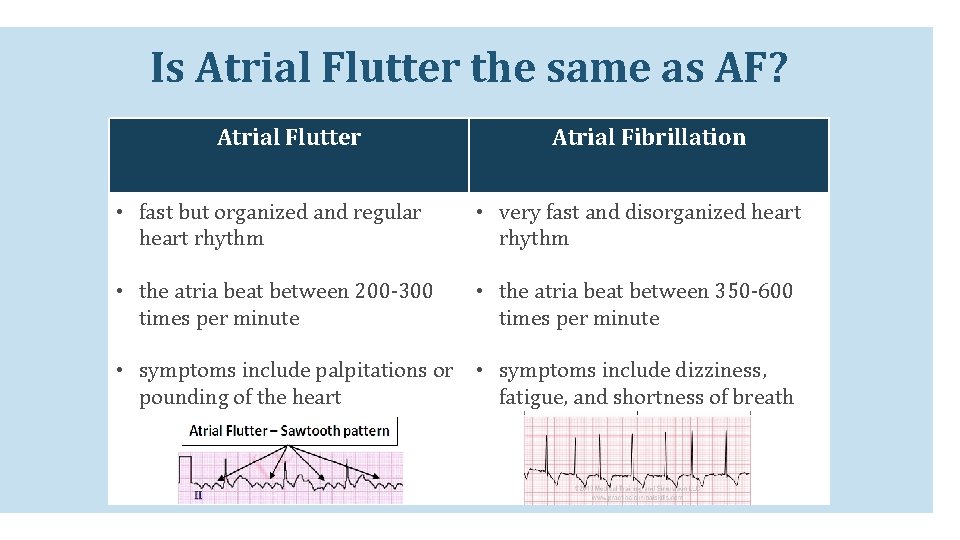 Is Atrial Flutter the same as AF? Atrial Flutter Atrial Fibrillation • fast but Is Atrial Flutter the same as AF? Atrial Flutter Atrial Fibrillation • fast but