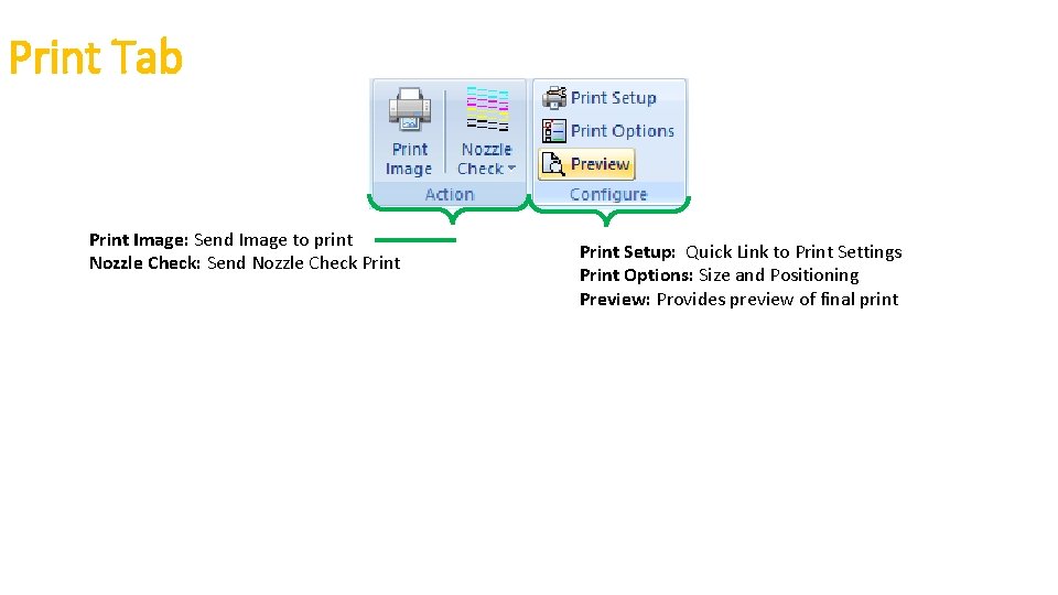 Print Tab Print Image: Send Image to print Nozzle Check: Send Nozzle Check Print Print Tab Print Image: Send Image to print Nozzle Check: Send Nozzle Check Print