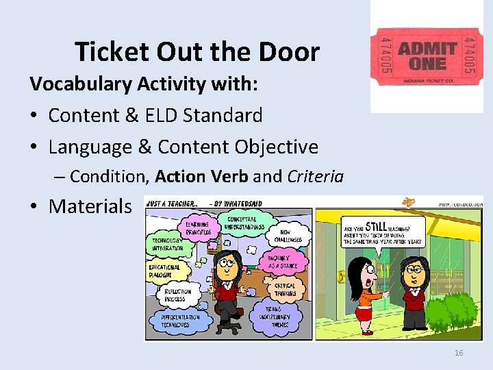 Ticket Out the Door Vocabulary Activity with: • Content & ELD Standard • Language