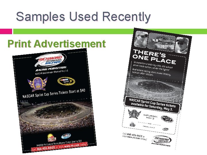 Samples Used Recently Print Advertisement 
