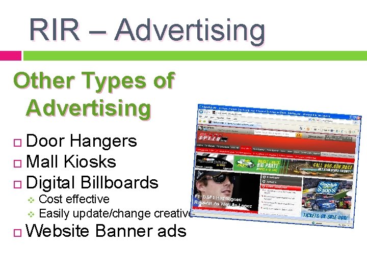 RIR – Advertising Other Types of Advertising Door Hangers Mall Kiosks Digital Billboards Cost