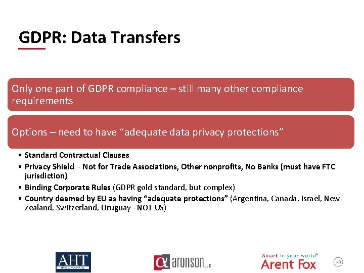  GDPR: Data Transfers Only one part of GDPR compliance – still many other