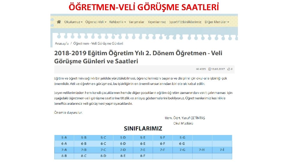 ÖĞRETMEN-VELİ GÖRÜŞME SAATLERİ 