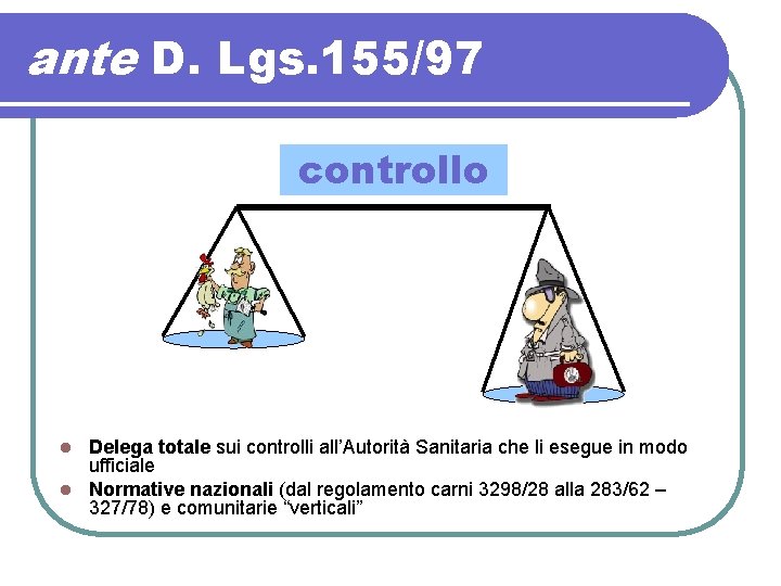 ante D. Lgs. 155/97 controllo Delega totale sui controlli all’Autorità Sanitaria che li esegue