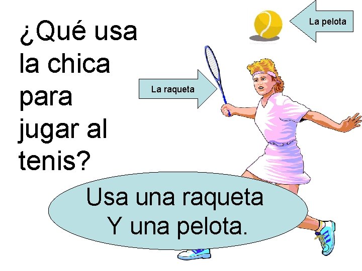 ¿Qué usa la chica para jugar al tenis? La pelota La raqueta Usa una