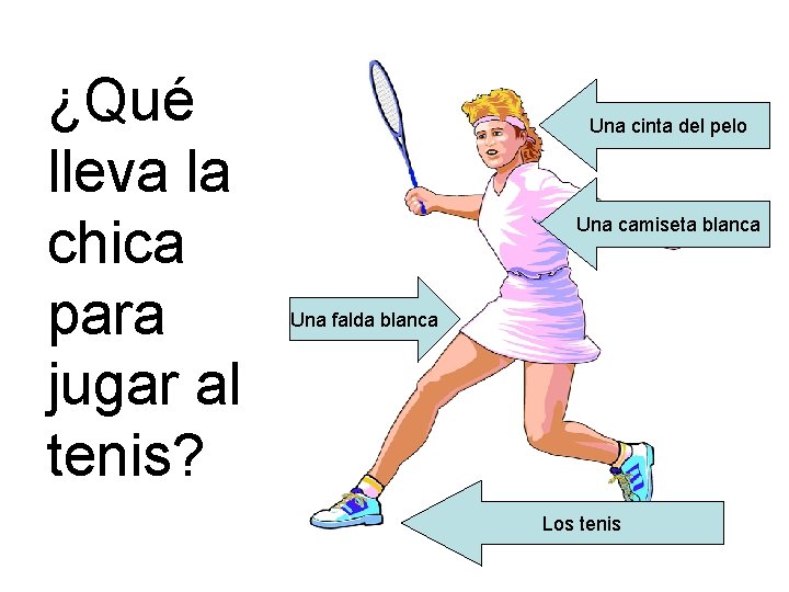 ¿Qué lleva la chica para jugar al tenis? Una cinta del pelo Una camiseta