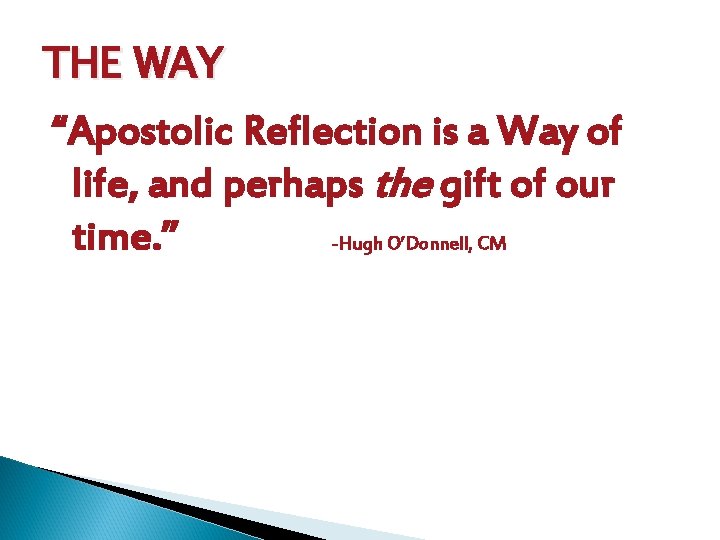 THE WAY “Apostolic Reflection is a Way of life, and perhaps the gift of