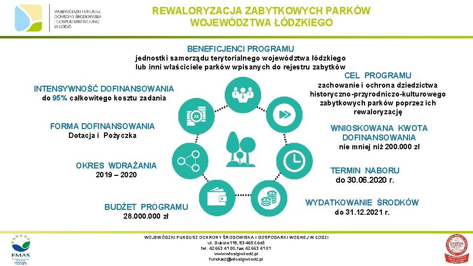 REWALORYZACJA ZABYTKOWYCH PARKÓW WOJEWÓDZTWA ŁÓDZKIEGO BENEFICJENCI PROGRAMU jednostki samorządu terytorialnego województwa łódzkiego lub inni