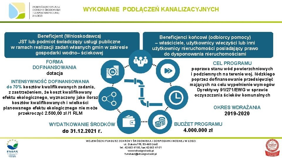 WYKONANIE PODŁĄCZEŃ KANALIZACYJNYCH Beneficjent (Wnioskodawca) JST lub podmiot świadczący usługi publiczne w ramach realizacji