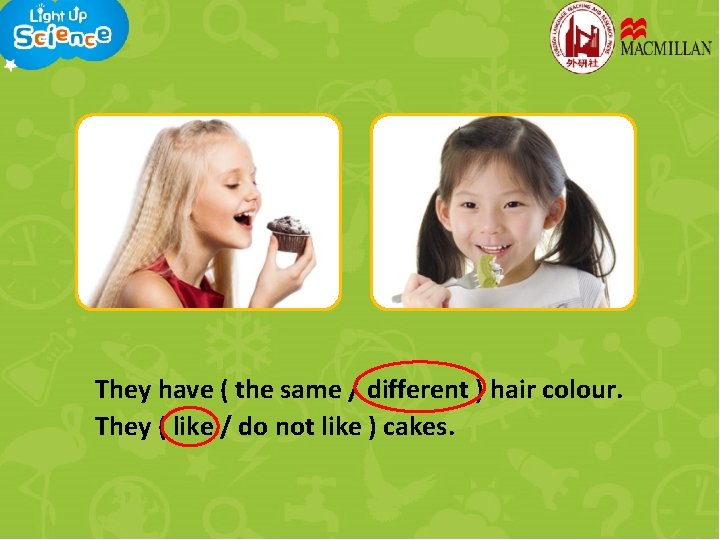 They have ( the same / different ) hair colour. They ( like /