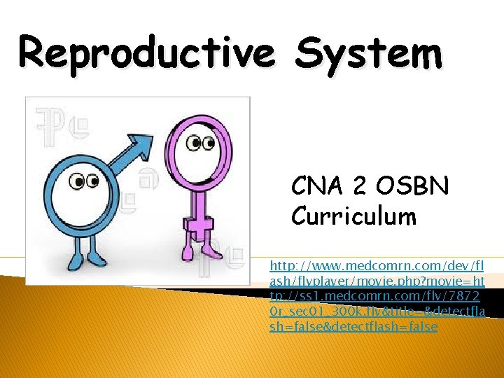 Reproductive System CNA 2 OSBN Curriculum http: //www. medcomrn. com/dev/fl ash/flvplayer/movie. php? movie=ht tp: