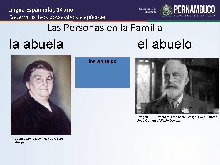 Língua Espanhola , 1º ano Determinativos possessivos e apócope Las Personas en la Familia