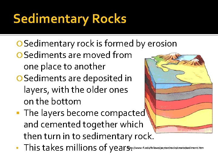 Sedimentary Rocks Sedimentary rock is formed by erosion Sediments are moved from one place