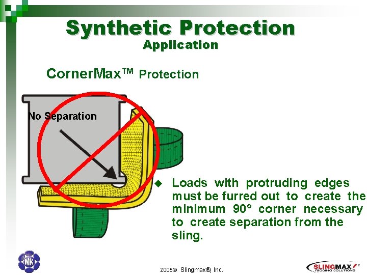 Synthetic Protection Application Corner. Max™ Protection No Separation u Loads with protruding edges must