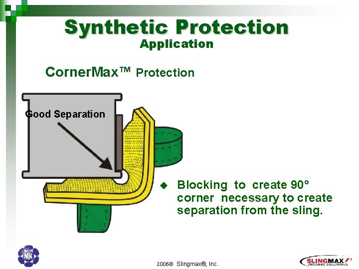 Synthetic Protection Application Corner. Max™ Protection Good Separation u Blocking to create 90° corner