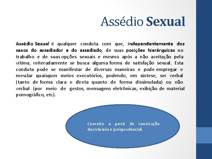 Assédio Sexual é qualquer conduta com que, independentemente dos sexos do assediador e do