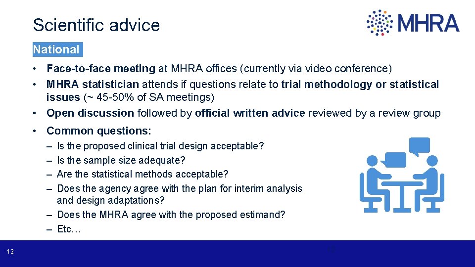 Scientific advice National • Face-to-face meeting at MHRA offices (currently via video conference) •