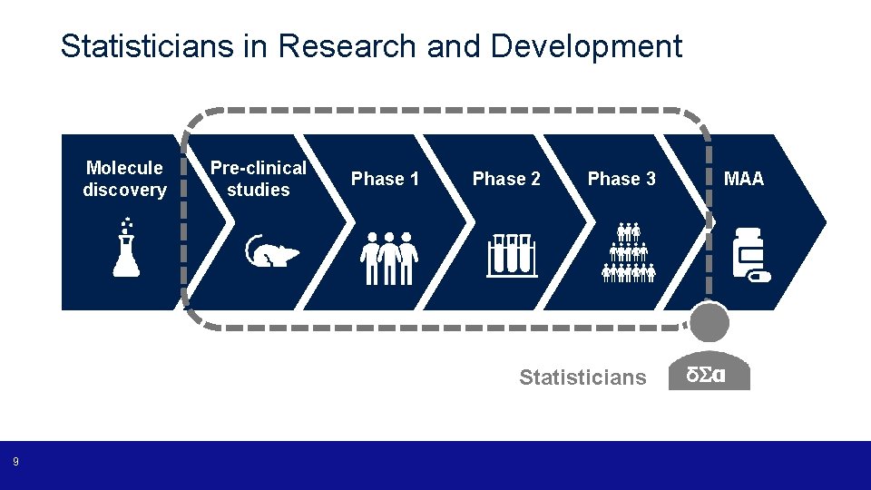 Statisticians in Research and Development Molecule discovery Pre-clinical studies Phase 1 Phase 2 Phase