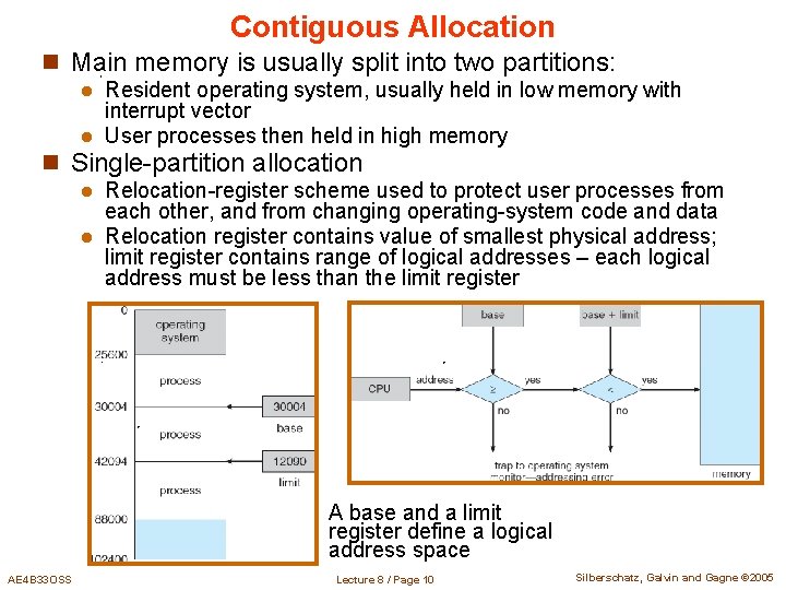 Contiguous Allocation n Main memory is usually split into two partitions: Resident operating system, Contiguous Allocation n Main memory is usually split into two partitions: Resident operating system,