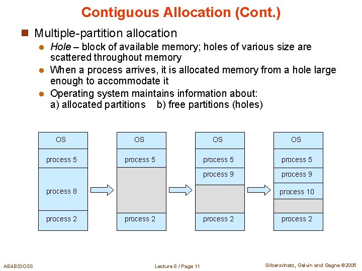 Contiguous Allocation (Cont. ) n Multiple-partition allocation Hole – block of available memory; holes Contiguous Allocation (Cont. ) n Multiple-partition allocation Hole – block of available memory; holes