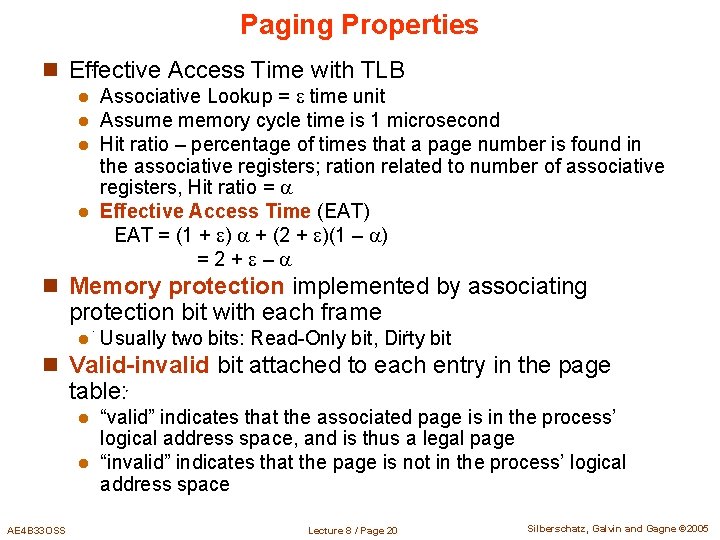 Paging Properties n Effective Access Time with TLB Associative Lookup = time unit Assume Paging Properties n Effective Access Time with TLB Associative Lookup = time unit Assume