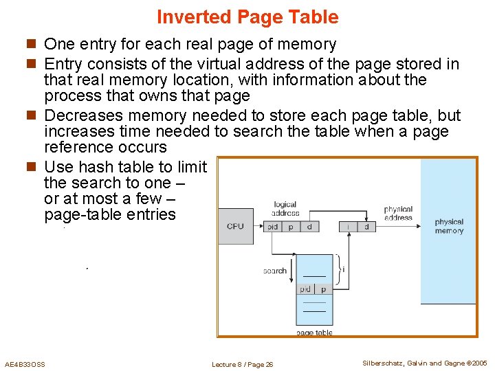 Inverted Page Table n One entry for each real page of memory n Entry Inverted Page Table n One entry for each real page of memory n Entry