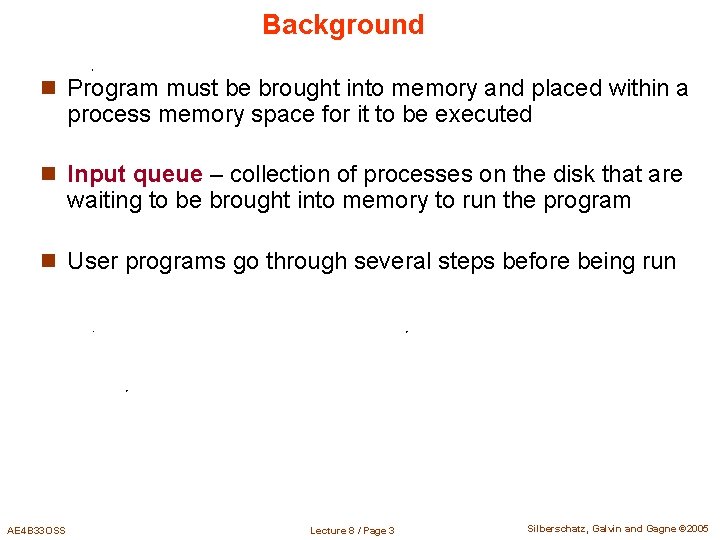 Background n Program must be brought into memory and placed within a process memory Background n Program must be brought into memory and placed within a process memory