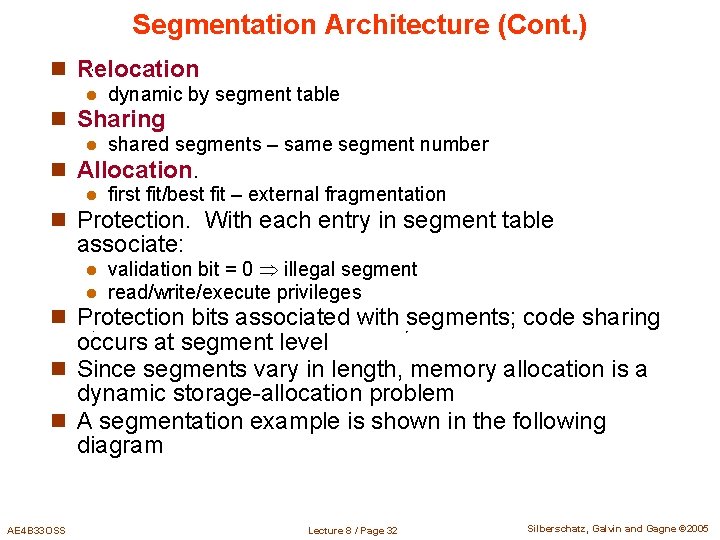 Segmentation Architecture (Cont. ) n Relocation l dynamic by segment table n Sharing l Segmentation Architecture (Cont. ) n Relocation l dynamic by segment table n Sharing l