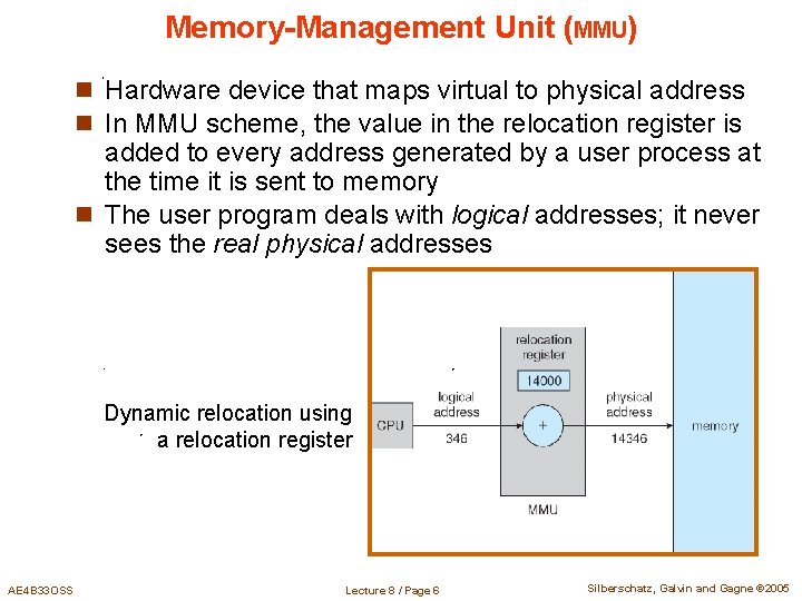 Memory-Management Unit (MMU) n Hardware device that maps virtual to physical address n In Memory-Management Unit (MMU) n Hardware device that maps virtual to physical address n In