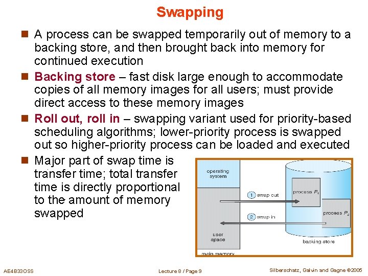 Swapping n A process can be swapped temporarily out of memory to a backing Swapping n A process can be swapped temporarily out of memory to a backing