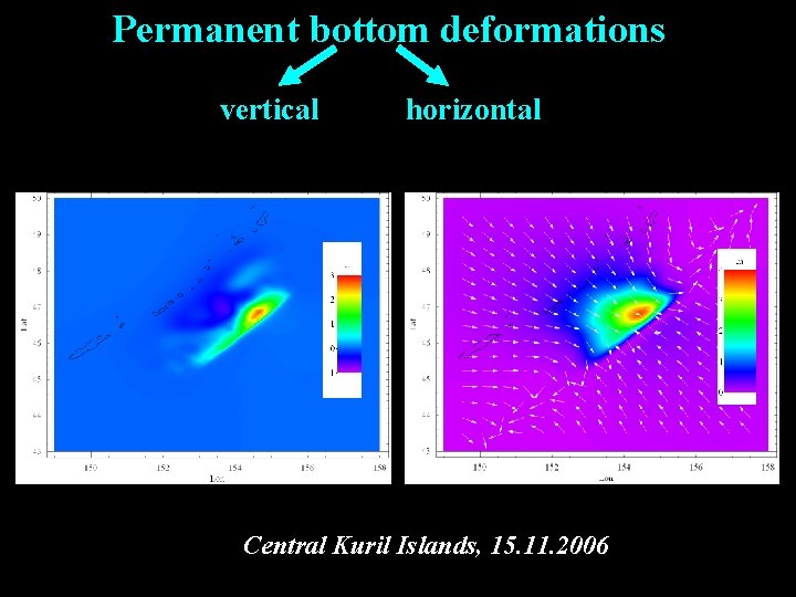 Permanent bottom deformations vertical horizontal Central Kuril Islands, 15. 11. 2006 