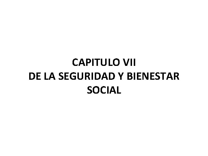 CAPITULO VII DE LA SEGURIDAD Y BIENESTAR SOCIAL 