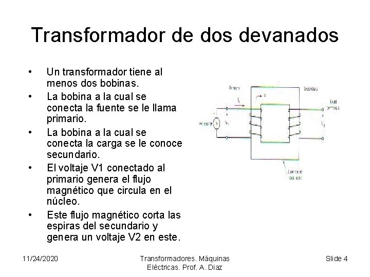 Transformador de dos devanados • • • Un transformador tiene al menos dos bobinas.