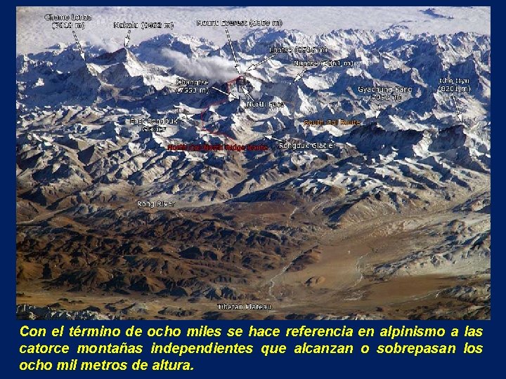 Con el término de ocho miles se hace referencia en alpinismo a las catorce