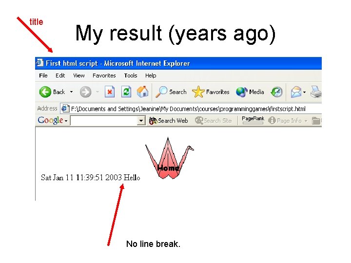 title My result (years ago) No line break. 