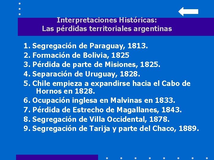 Interpretaciones Históricas: Las pérdidas territoriales argentinas 1. Segregación de Paraguay, 1813. 2. Formación de