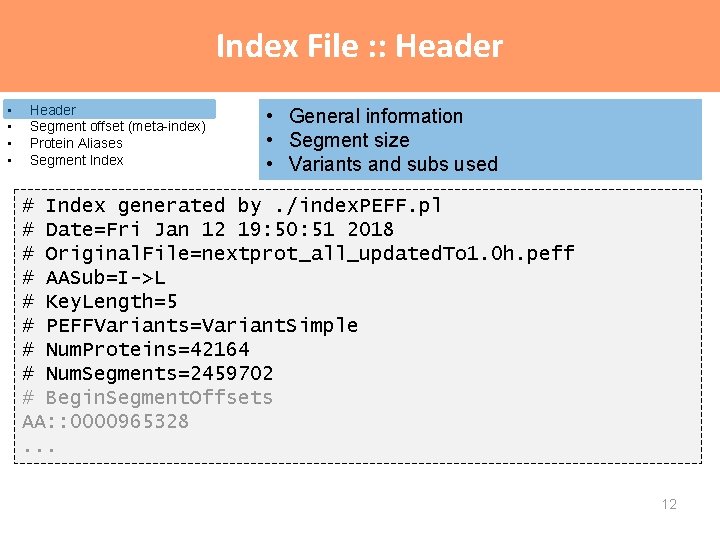 Index File : : Header • • Header Segment offset (meta-index) Protein Aliases Segment Index File : : Header • • Header Segment offset (meta-index) Protein Aliases Segment