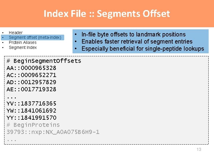 Index File : : Segments Offset • • Header Segment offset (meta-index) Protein Aliases Index File : : Segments Offset • • Header Segment offset (meta-index) Protein Aliases